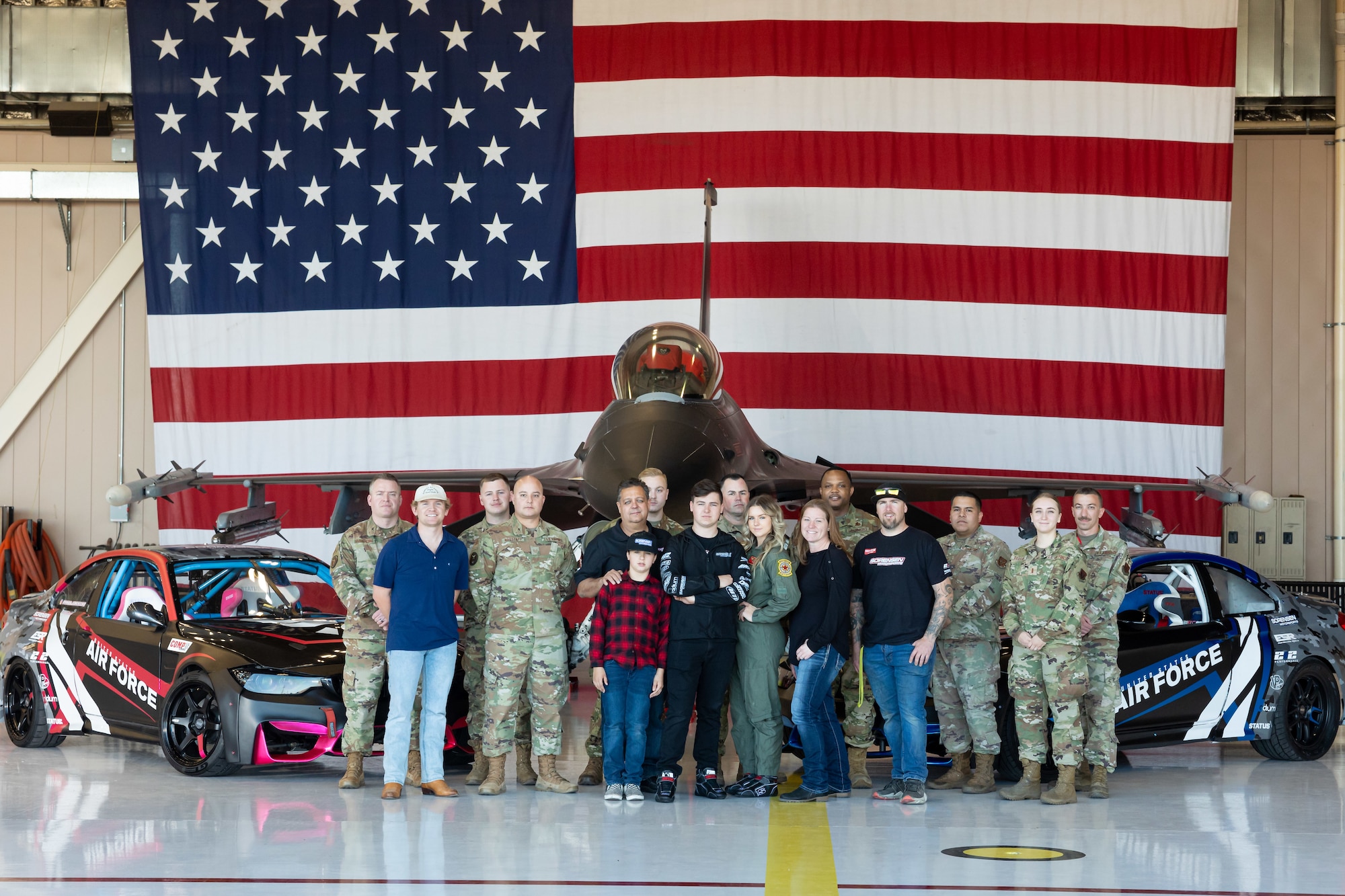 orensen Motorsports team poses for a photo alongside U.S. Air Force members at Nellis Air Force Base