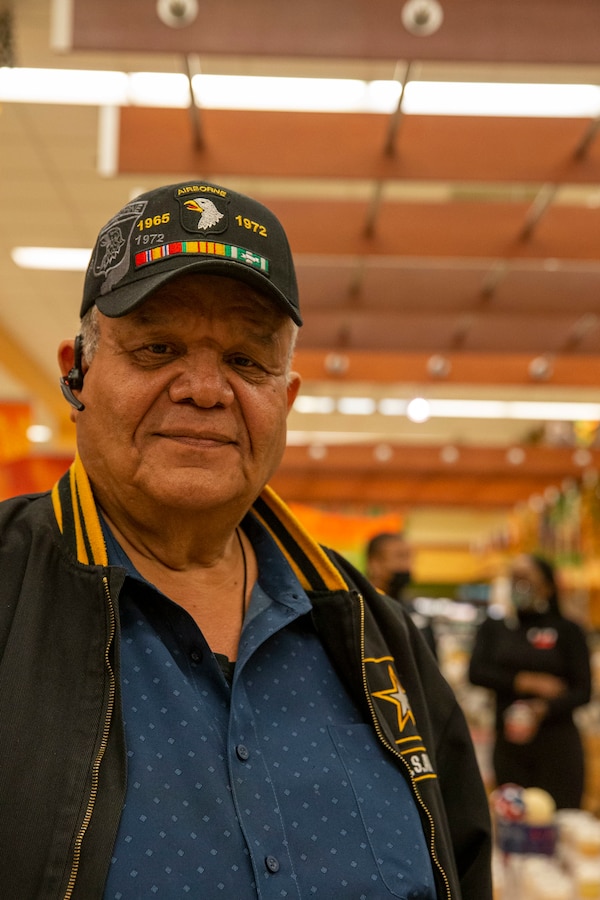 Retired U.S. Army Sgt. 1st Class Joseph Marshall poses for a photo at the commissary on Marine Corps Base Quantico, Virginia, March 29, 2022. A ceremony was conducted to commemorate National Vietnam War Veterans Day. (U.S. Marine Corps photo by Cpl. Eric Huynh)