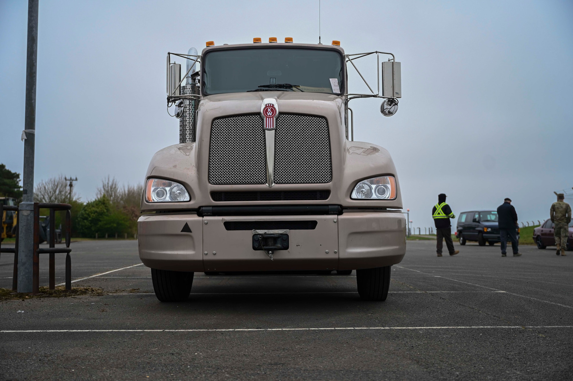 A KM T-2 asphalt recycling machine stands at Royal Air Force Mildenhall, England, March 30, 2022. The trailer recycles material into plant-grade asphalt to help patch holes in an airfield or street. (U.S. Air Force photo by Airman 1st Class Viviam Chiu)