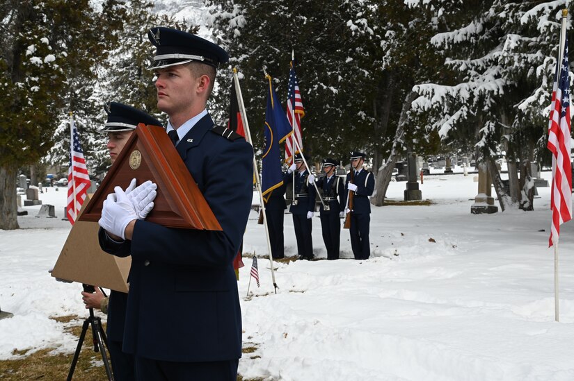 Cadets with Brigham Young University Reserve Officers' Training Corps performed as the Honor Guard for the graveside services of retired U.S. Air Force Col. Gail Halvorsen.