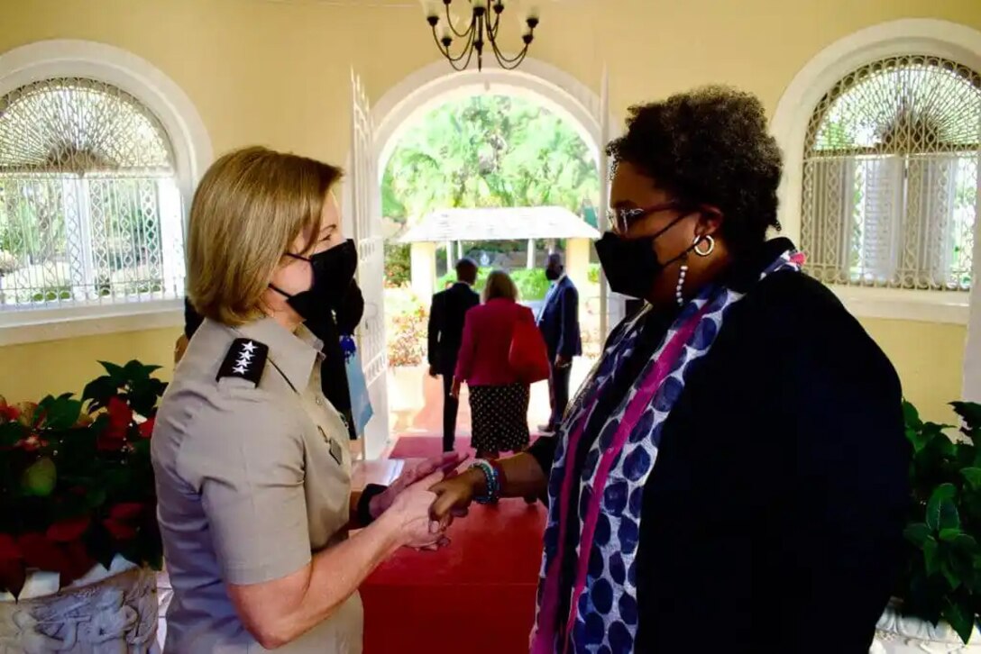 Army Gen. Laura J. Richardson, the commander of U.S. Southern Command, meets with Barbados Prime Minister Mia Mottley to discuss security cooperation.