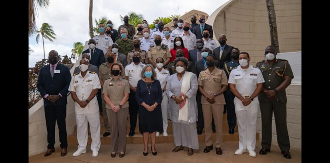 Group photo of senior leaders from 21 nations taking part in the 2022 Caribbean Nations Security Conference (CANSEC 22) in Barbados.