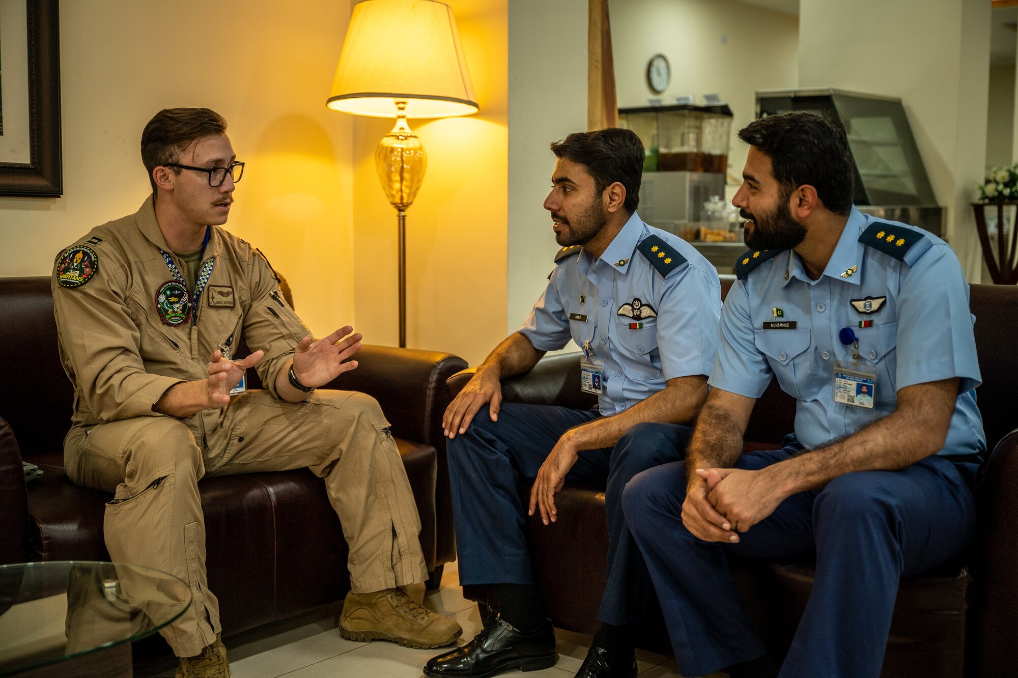 Airmen from the U.S. and Pakistan Air Forces discuss tactics, techniques and procedures, March 4, 2022, during Falcon Talon 2022. The Agile Combat Employment operation, conducted at a PAF operational base Feb. 28 - March 4, 2022,is the first bilateral training event between the two countries since 2019. (U.S. Air Force photo by Master Sgt. Christopher Parr)