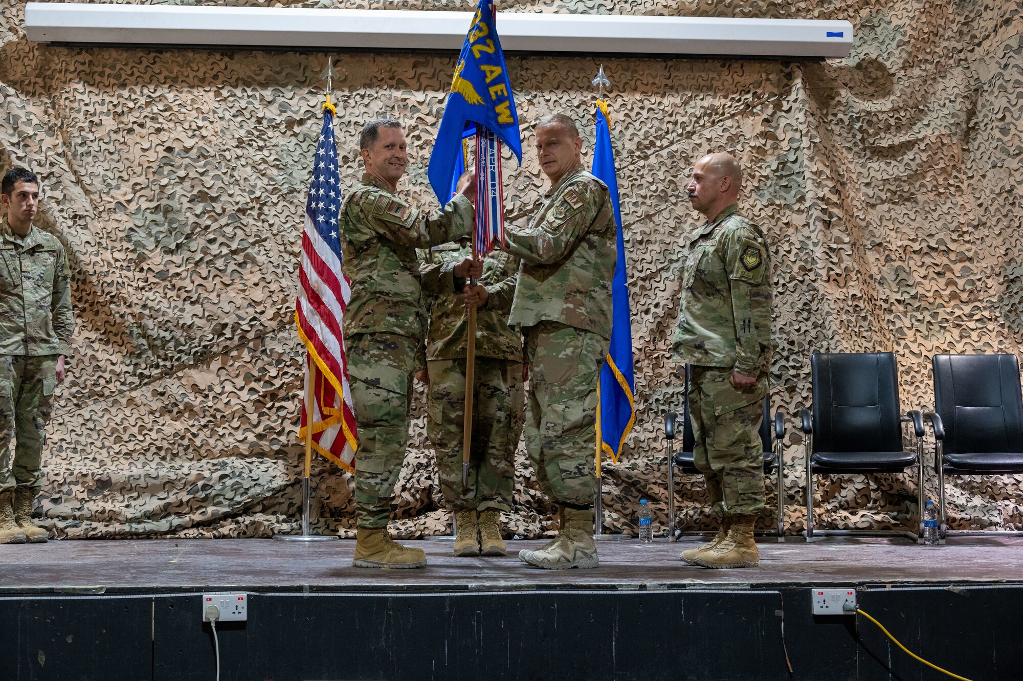 This group inactivation signifies a shift in the 332d AEW’s organizational structure to an A-Staff construct, mirroring major commands and Air Force headquarters to more readily identify staff equivalents at the joint operating level; it optimizes internal communication and creates more efficient interfacing with other services. (U.S. Air Force photo by Tech. Sgt. Lauren M. Snyder)
