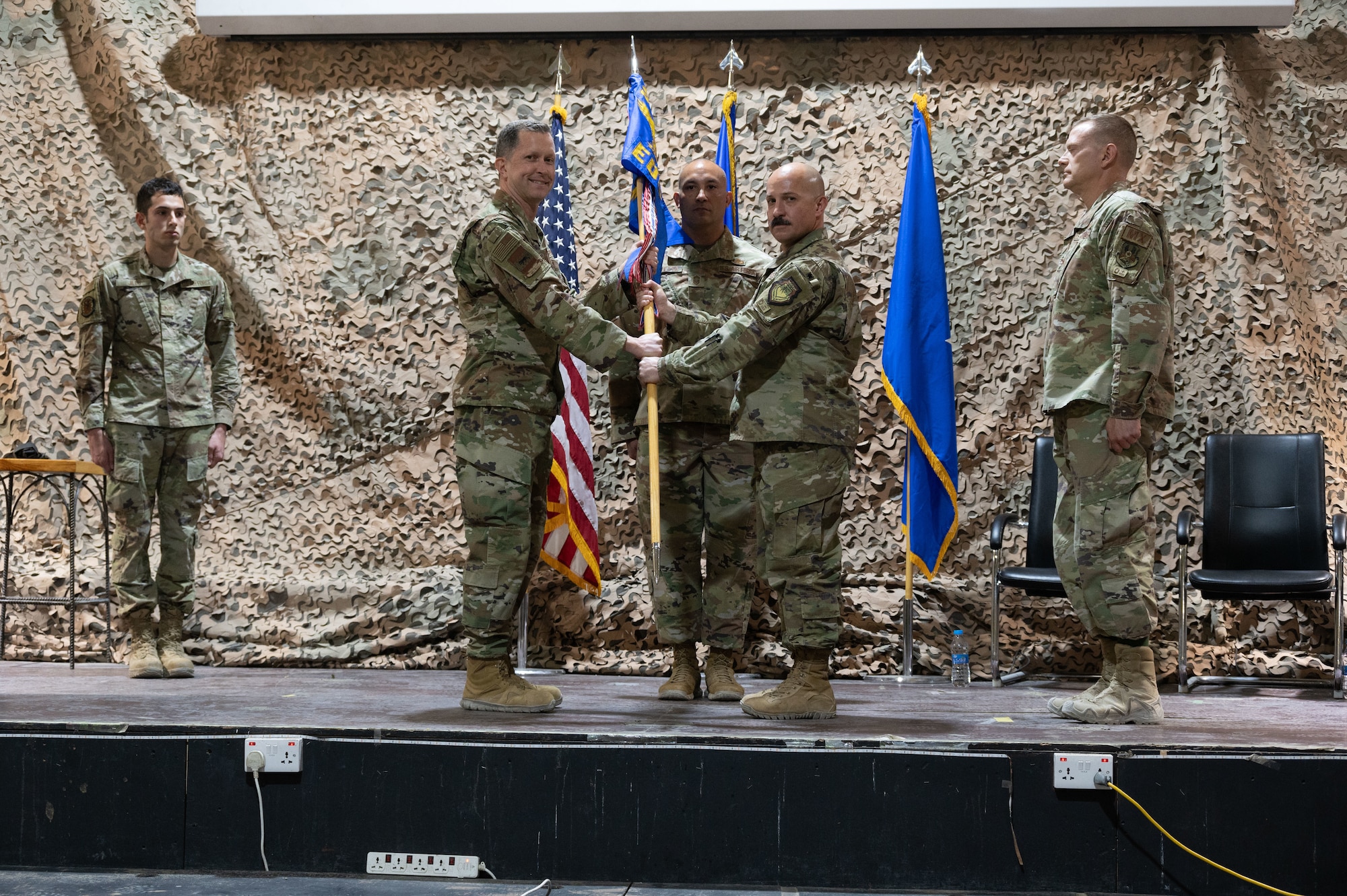 This group inactivation signifies a shift in the 332d AEW’s organizational structure to an A-Staff construct, mirroring major commands and Air Force headquarters to more readily identify staff equivalents at the joint operating level; it optimizes internal communication and creates more efficient interfacing with other services. (U.S. Air Force photo by Tech. Sgt. Lauren M. Snyder)