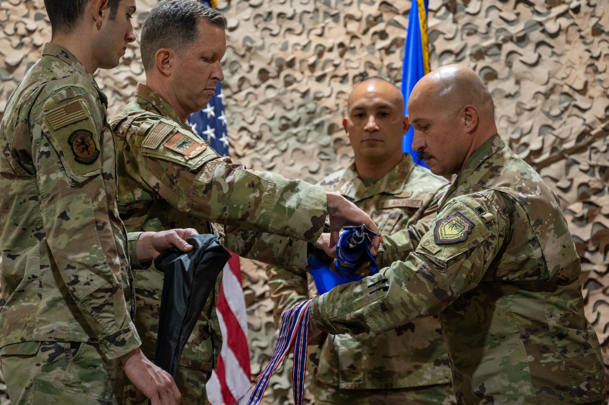 This group inactivation signifies a shift in the 332d AEW’s organizational structure to an A-Staff construct, mirroring major commands and Air Force headquarters to more readily identify staff equivalents at the joint operating level; it optimizes internal communication and creates more efficient interfacing with other services. (U.S. Air Force photo by Tech. Sgt. Lauren M. Snyder)