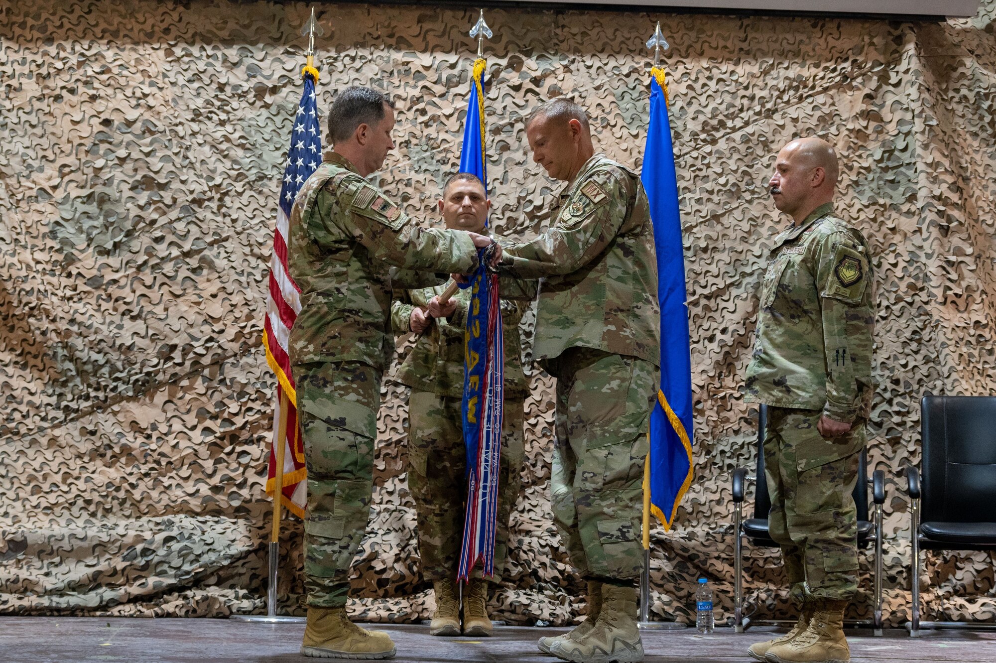 This group inactivation signifies a shift in the 332d AEW’s organizational structure to an A-Staff construct, mirroring major commands and Air Force headquarters to more readily identify staff equivalents at the joint operating level; it optimizes internal communication and creates more efficient interfacing with other services. (U.S. Air Force photo by Tech. Sgt. Lauren M. Snyder)
