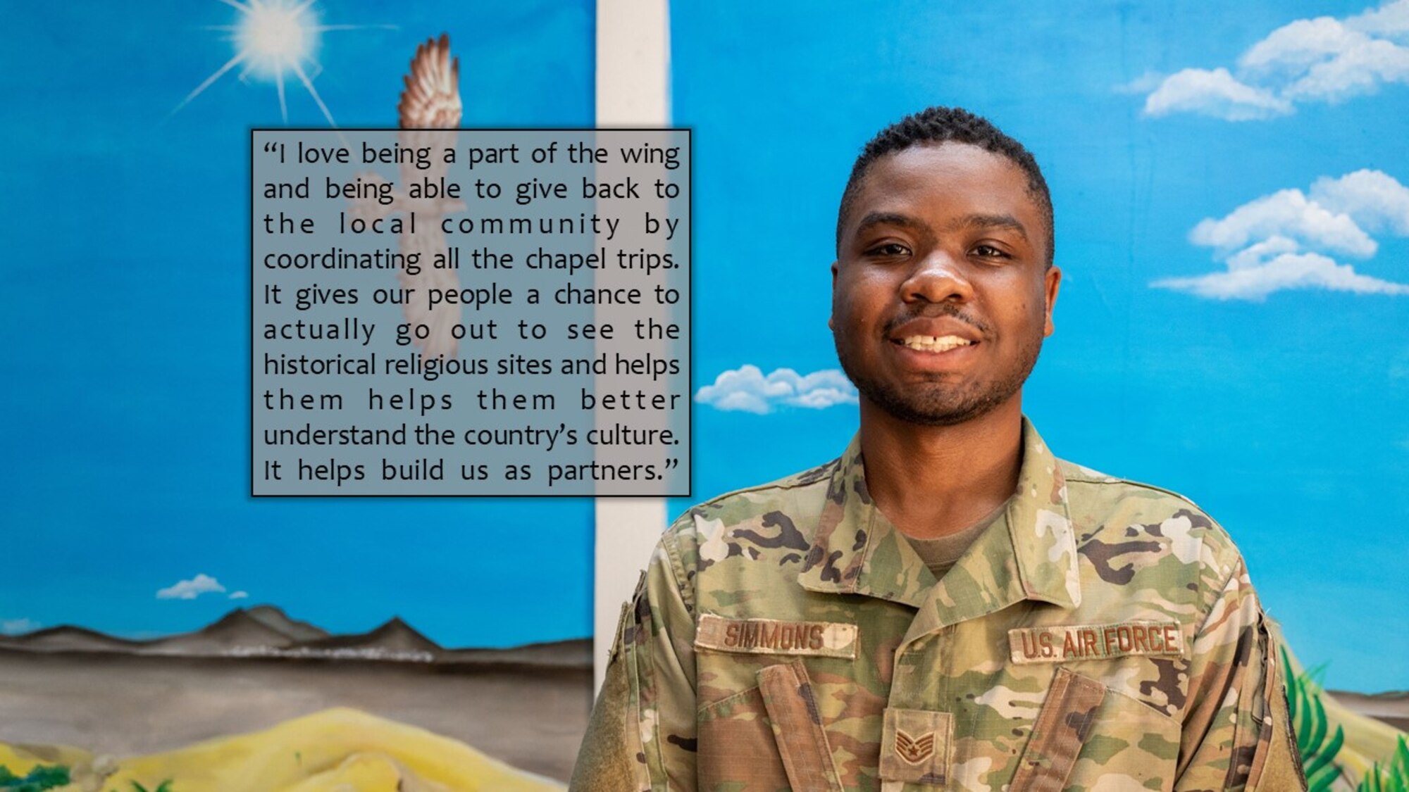 The 332d Air Expeditionary Wing's Warrior of the Week for the week of April 1, 2022, is Staff Sgt. Michael Simmons, 332d AEW Chapel plans and programs noncommissioned officer in charge.