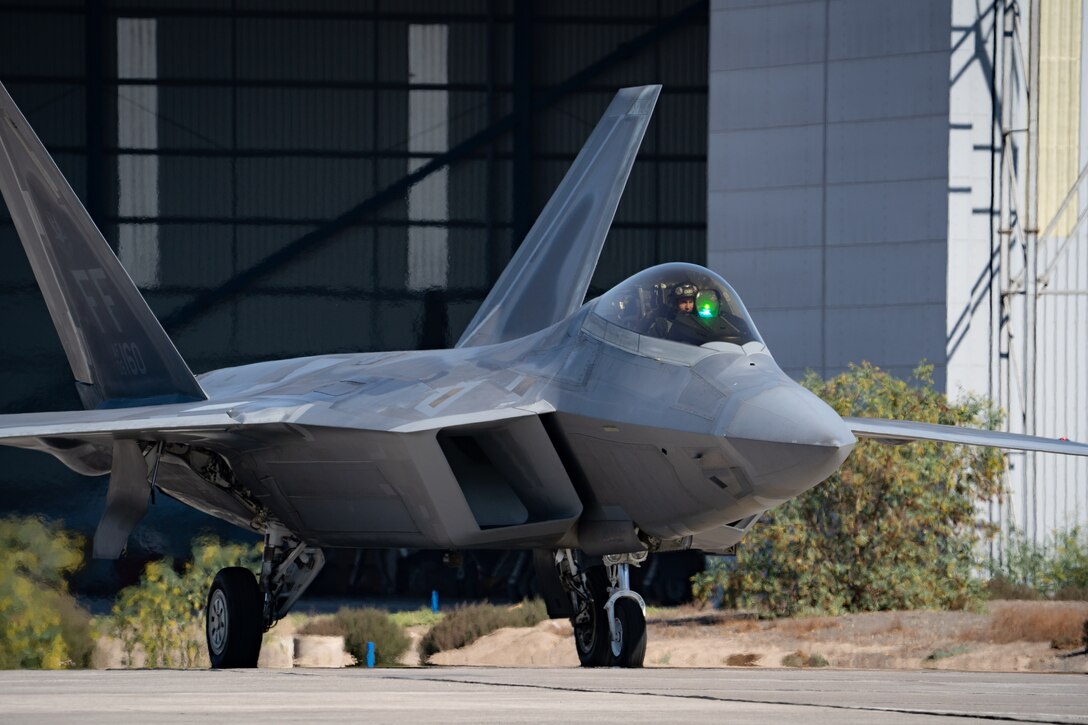 U.S. Air Force Maj. Joshua “Cabo” Gunderson, F-22 Raptor Demonstration Team commander and pilot, taxies the aircraft after rehearsal for the 2022 FIDAE Air & Trade Show, April 3, 2022 in Santiago, Chile.