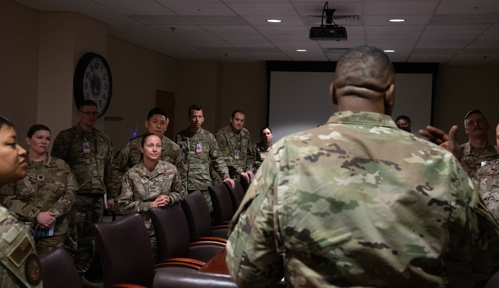 Airman speaks to group
