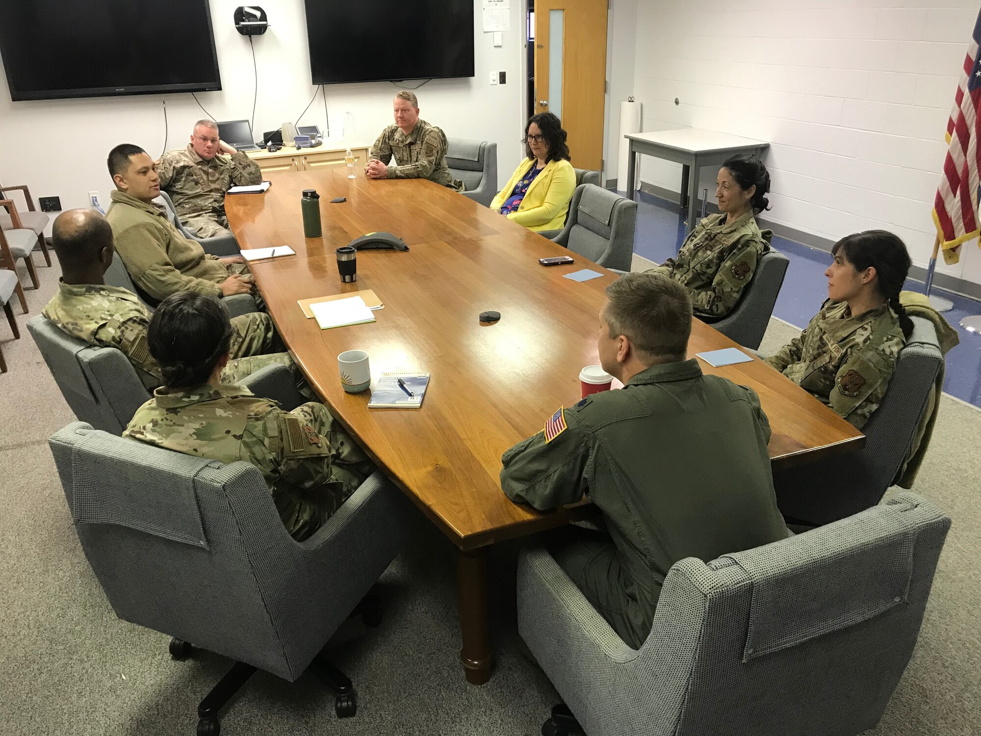 Airmen meet for the first 167th Airlift Wing Heritage and Diversity Council meeting in the wing conference room, Shepherd Field, Martinsburg, West Virginia, April 3, 2022. The council will plan activities and events to highlight the diverse backgrounds and cultures of the wing.