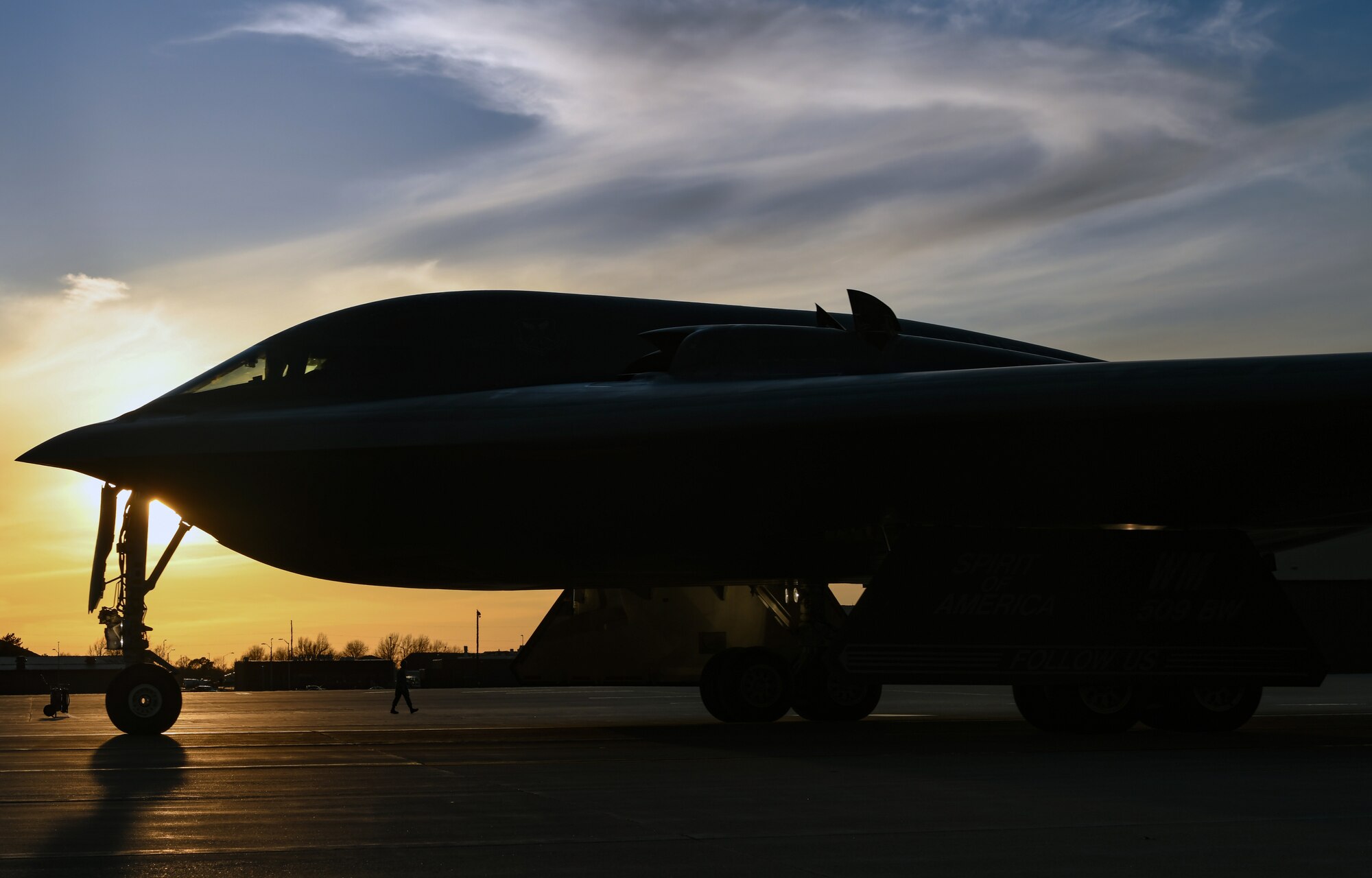 A B-2 Spirit stealth bomber assigned to the 509th Bomb Wing, take off