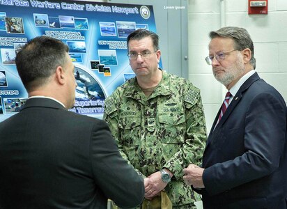 Sen. Gary Peters tours NUWC Division Newport combat systems, UUV labs during April 1 visit