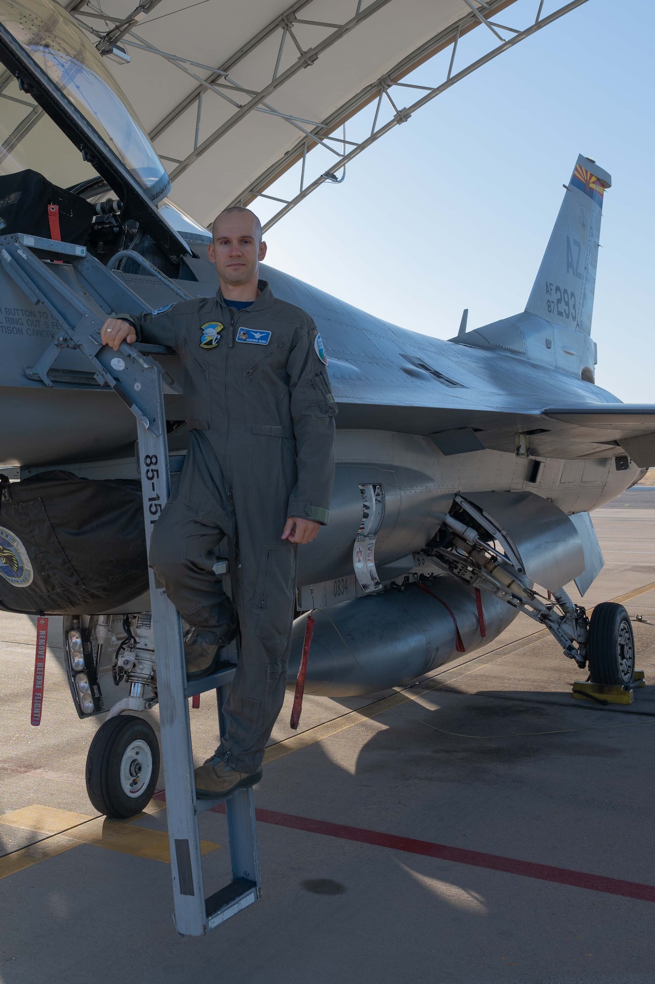 Capt. Aleksandar Velinov, a Bulgaria air force F-16 pilot, is the first pilot from his country to graduate from the 162nd Wing's international pilot training program.