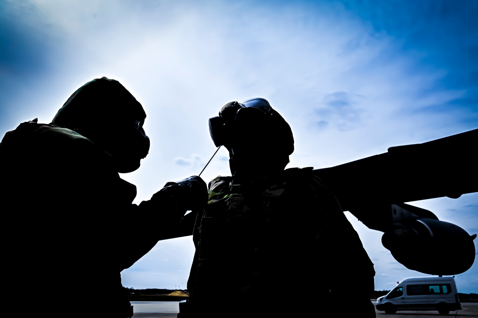 A U.S. Air Force Airman from the 305th Air Mobility Wing inspects mission oriented protective posture gear, demonstrating the ability to survive and operate in a contested environment during a readiness exercise at Joint Base McGuire-Dix-Lakehurst, New Jersey, Apr. 4, 2022. Training exercises reinforce Airmen readiness and deliberately strengthen Air Mobility Command’s warfighting culture in order to provide unrivaled Rapid Global Mobility capable of protecting and sustaining the Joint Force.