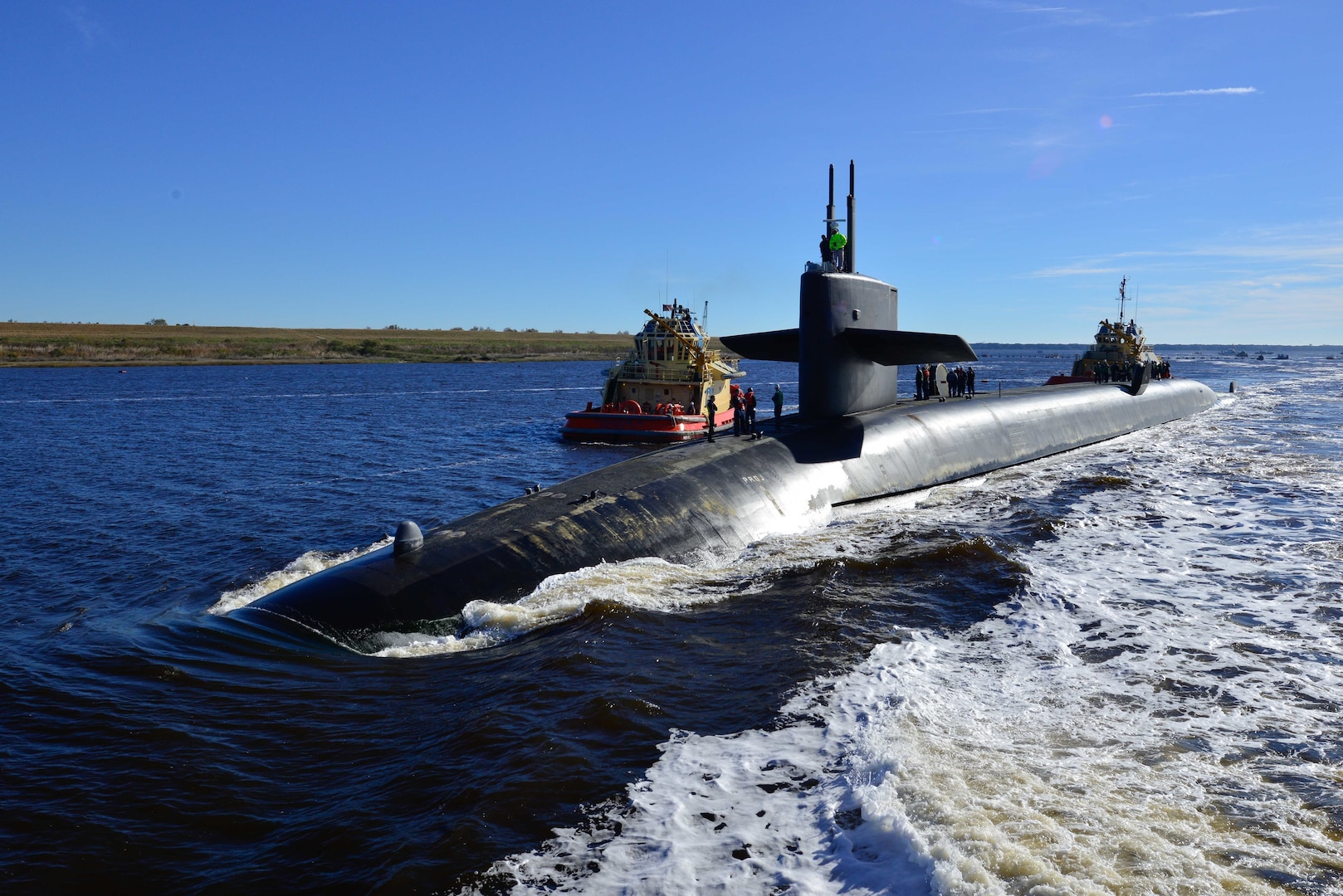 The Ohio-class ballistic-missile submarine USS Alaska (SSBN 732) returns to Naval Submarine Base Kings Bay following routine operations