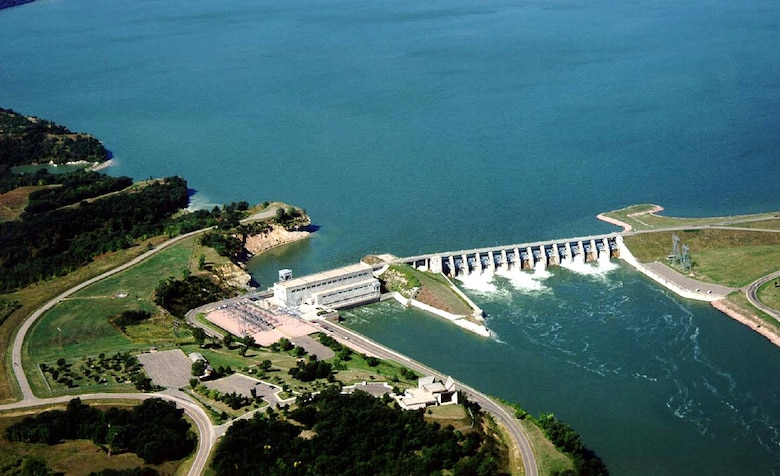 An aerial photo of Gavins Point Dam