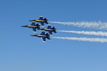 U.S. Navy F/A-18 Super Hornets assigned to the Blue Angels perform at the Titans of Flight Air Expo, Joint Base Charleston, South Carolina, April 10, 2022.