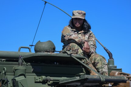 A U.S. Army Soldier appears in a display at the Titans of Flight Air Expo, Joint Base Charleston, South Carolina, April 10, 2022.