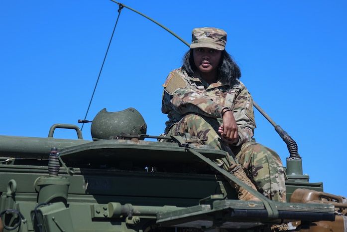 A U.S. Army Soldier appears in a display at the Titans of Flight Air Expo, Joint Base Charleston, South Carolina, April 10, 2022.