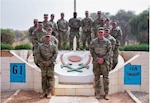 Soldiers from the 138th Regiment (Combat Arms) Indiana Regional Training Institute at concluding ceremonies for the Niger Basic Training enhancement in Niamey, Niger, in March 2022. The training enhanced the Niger army's ability to train new recruits.