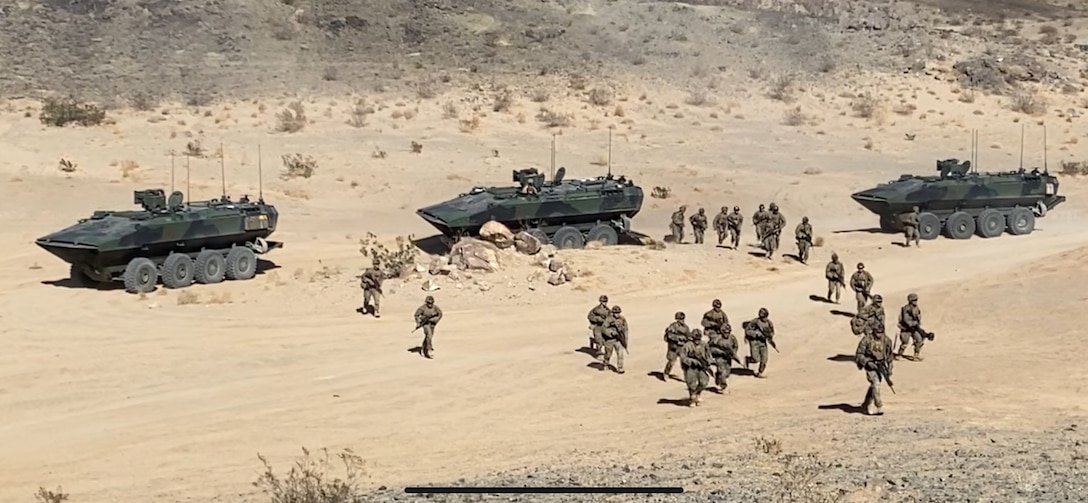 Infantry Officers Course (IOC) conducts combined training with Assault Amphibian Unit Leaders (AAUL). As a result, IOC Lieutenants can conduct rehearsals for dismounting the Amphibious Combat Vehicle (ACV). At the same time, AAUL shows a defensive staging at a cold position, allowing IOC to occupy their hot position.