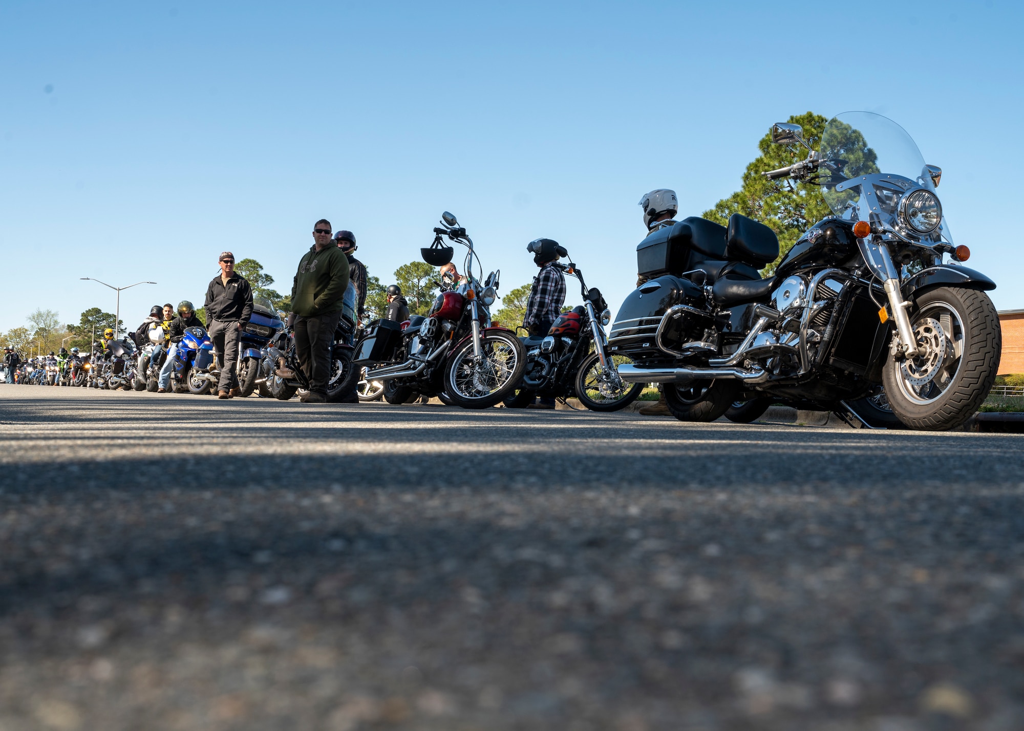 Members assigned to the 4th Fighter Wing gather before departing on a mentorship motorcycle ride at Seymour Johnson, North Carolina, April 1, 2022.