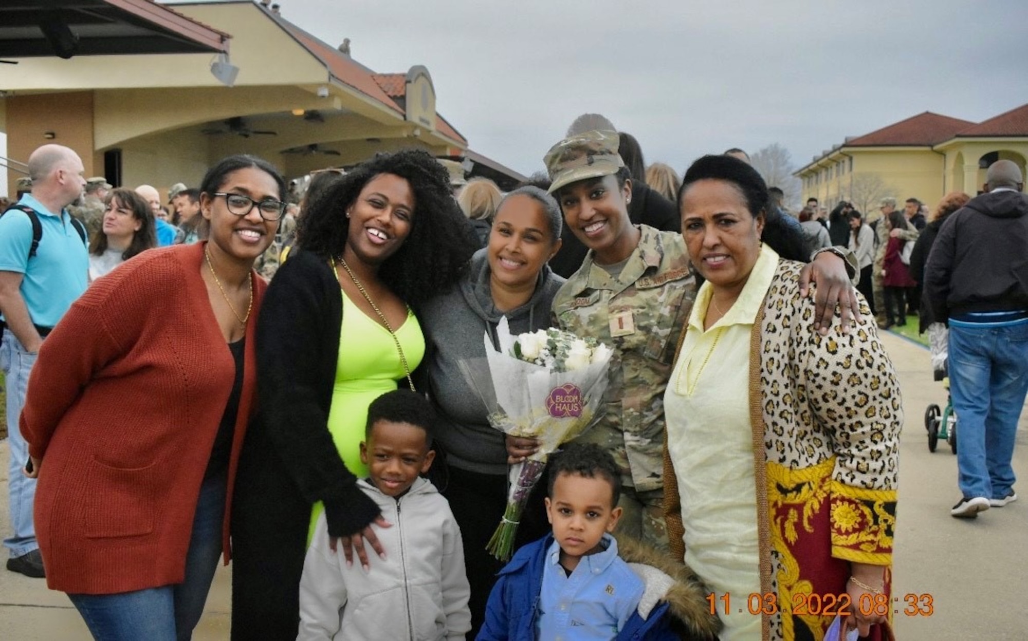 2nd Lt. Mary Andom celebrates OTS graduation with her family.