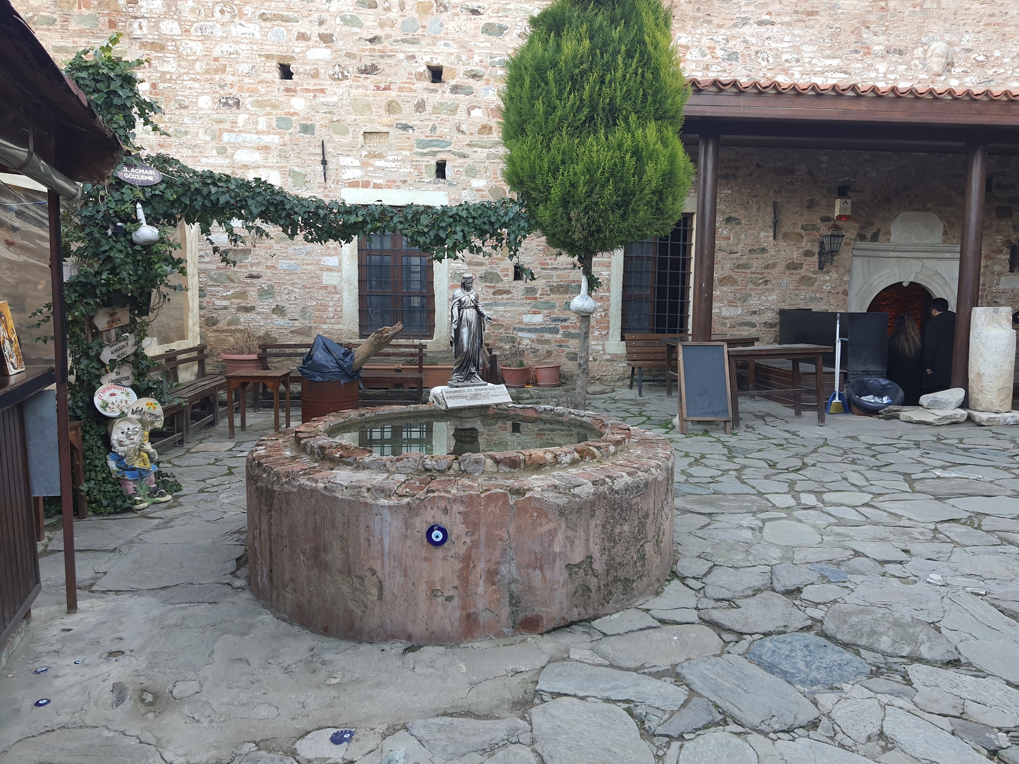A view of a well in the courtyard of St. John, the Baptist Church, built on 
a terrace in the west of the village, in Şirince Feb. 19, 2022. Tourists 
indulge in some of the best wines of western Türkiye when they visit 
Şirince, have lunch at one of the bed-and-breakfast type eateries, stop 
by the Christian church where St. John gave sermons and make a wish 
at the well. (U.S. Air Force photo by Tanju Varlıklı)