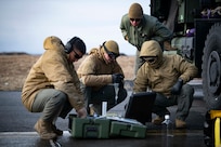 Sgt. Matthew Dungan, center right, a native of Lebanon, Missouri, assigned to Marine Wing Support Squadron (MWSS) 271, monitors members of MWSS 271 and Navy Cargo Handling Battalion (NCHB) 1 testing fuel during a fixed wing refueling operation.