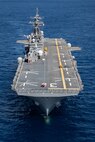 The Wasp-class amphibious assault ship USS Kearsarge (LHD 3) transits the Atlantic Ocean April 23, 2021.