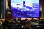 Rear Adm. Edward Anderson, deputy commander and Program Executive Officer Undersea Warfare Systems, gives his remarks during the 59th Anniversary of the USS Thresher (SSN 593).