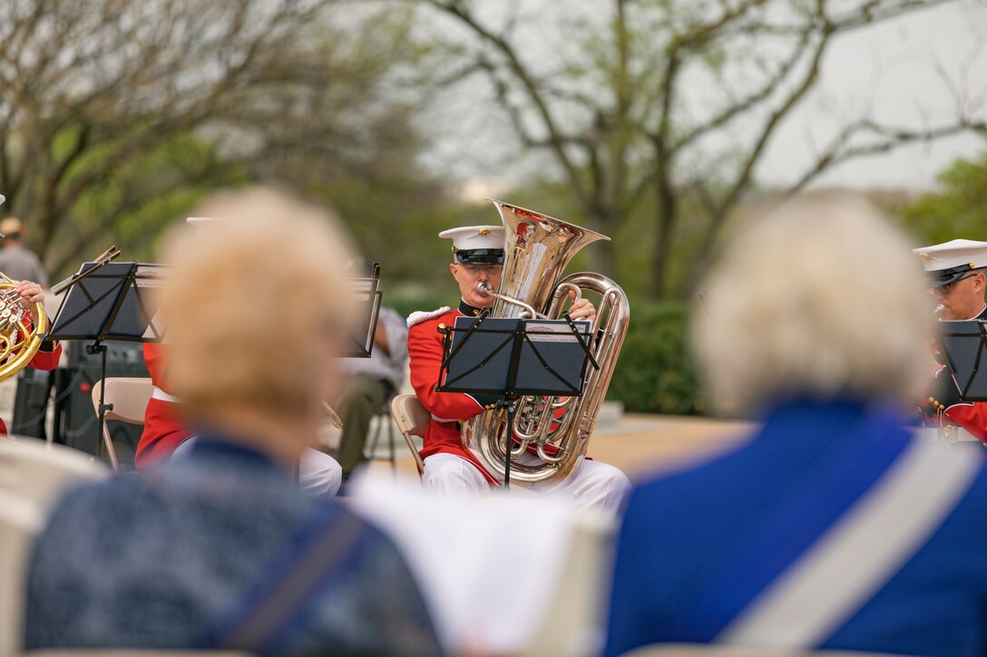 To celebrate the 279th birthday of author of the Declaration of Independence and third U.S. president Thomas Jefferson, a Marine Band brass quintet performed at the 79th annual Jefferson Memorial Ceremony in Washington, D.C. on April 13, 2022. Jefferson is credited with giving the Marine Band its nickname, "The President's Own."