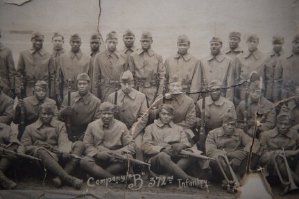 “Company ‘B’ 372nd Infantry,” Unit photograph. Original Photographer: Unknown. Date Taken: Nov. 1918-Jan. 1919. District of Columbia National Guard Collections, D.C. Armory, Washington, D.C. (U.S. Army National Guard photo by Master Sgt. Jerry Saslav)