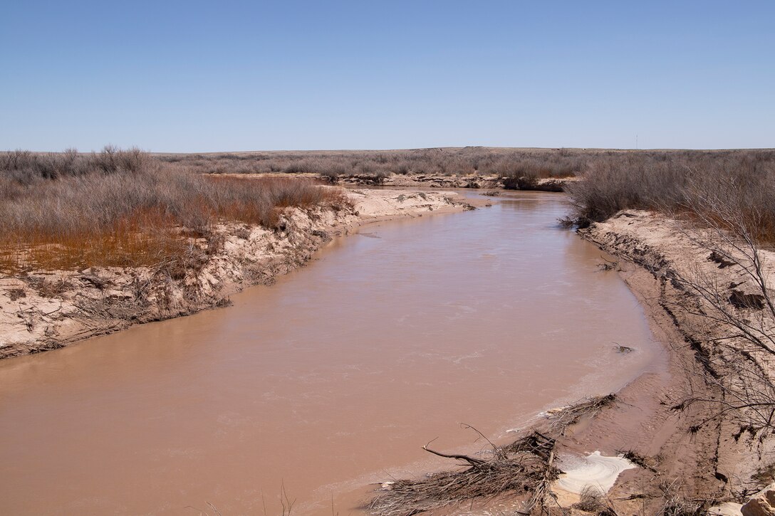 U.S. Army Corps of Engineers South Pacific Division and Los Angeles District leaders tour the Little Colorado River at Winslow Flood-Control project site April 6 in Winslow, Ariz.