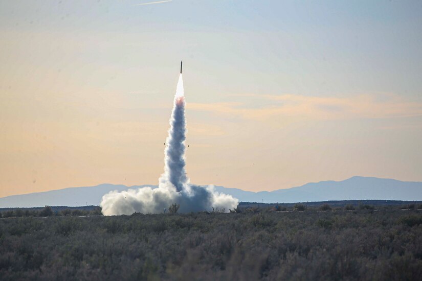 A rocket launches into the air.