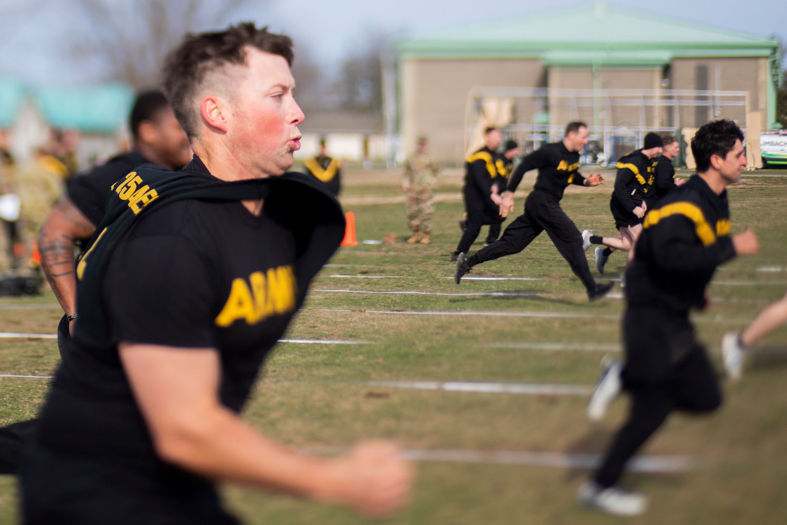 U.S. Army Soldiers in the 1-254th Regional Training Institute's Infantry Advanced Leaders Course 22-02 take part in an Army Combat Fitness Test at the National Guard Training Center in Sea Girt, New Jersey, March 23, 2022.