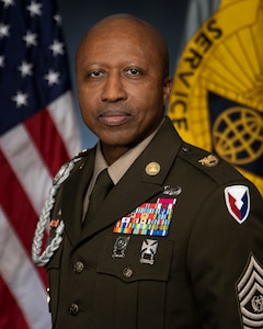 Command Sgt. Maj. Kenneth F. Law, U.S. Army Financial Management Command senior enlisted advisor, poses for an official photo at the Maj. Gen. Emmett J. Bean Federal Center March 14, 2022. USAFMCOM conducts enterprise-level financial operations, provides technical coordination for Finance and Comptroller units and military pay support with commands across the Army, in order to ensure the effective implementation of policies and programs to support optimally resourcing the Army and supporting Soldiers. (U.S. Army photo by Mark R. W. Orders-Woempner)