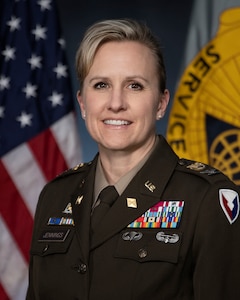 Col. Paige M. Jennings, U.S. Army Financial Management Command commander, poses for an official photo at the Maj. Gen. Emmett J. Bean Federal Center March 14, 2022. USAFMCOM conducts enterprise-level financial operations, provides technical coordination for Finance and Comptroller units and military pay support with commands across the Army, in order to ensure the effective implementation of policies and programs to support optimally resourcing the Army and supporting Soldiers. (U.S. Army photo by Mark R. W. Orders-Woempner)