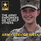 women an uniform standing in front of the Army star.