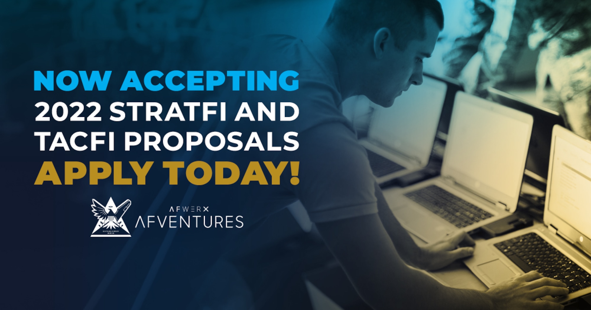 AFWERX AFVentures has issued a notice of opportunity for its Strategic Funding Increase (STRATFI) and Tactical Funding Increase (TACFI) programs. This opportunity, open until June 30, 2022, gives Department of the Air Force (DAF) SBIR/STTR companies with promising Phase II prototypes a chance to express firm interest in these co-funding programs, designed to accelerate the development of promising technology. It also allows DAF acquisition program leaders the opportunity to gather the information needed to target certain technologies for strategic investment by the government. (Courtesy graphic)