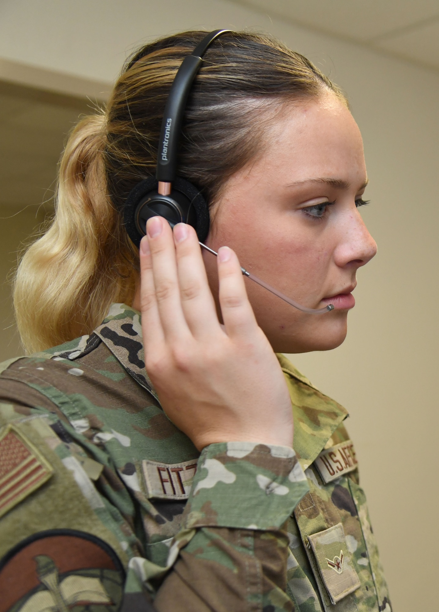 U.S. Air Force Airman Isabella Fitzegerald, 334th Training Squadron student, uses a condensed air traffic control tower simulator for training inside Erwin Manor at Keesler Air Force Base, Mississippi, April 13, 2022. Four trainers were installed to allow students the opportunity to increase tower control contact hours and to provide students additional study and familiarization time outside the classroom. (U.S. Air Force photo by Kemberly Groue)