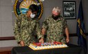 U.S. Naval Base Guam (NBG) Commanding Officer Capt. Michael Luckett along with Boatswain's Mate Seaman Bryant Buncio, the youngest Sailor in attendance, participated in the Navy Birthday Cake Cutting Ceremony at the NBG Headquarters in Santa Rita Oct. 13.