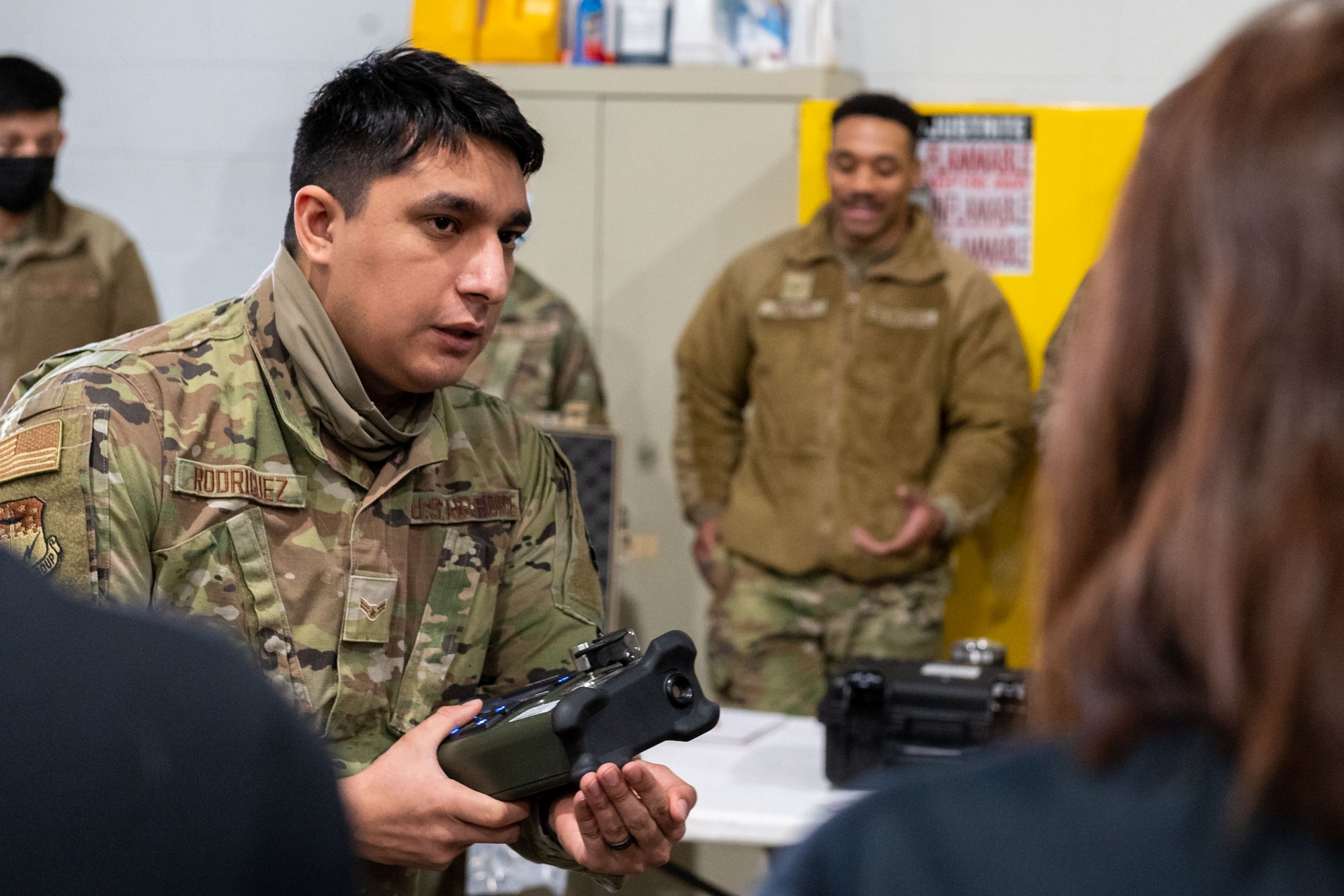 Airman 1st Class Raul Rodriguez, 341st Medical Group medical journeyman, briefs FBI agents on the importance of responding quickly to radiation poisoning March 8, 2022, during a joint-training event at Malmstrom Air Force Base, Mont. Medical personnel work cooperatively with agencies, such as the FBI, to provide critical information during emergency situations.
(U.S. Air Force photo by Airman 1st Class Elijah Van Zandt)