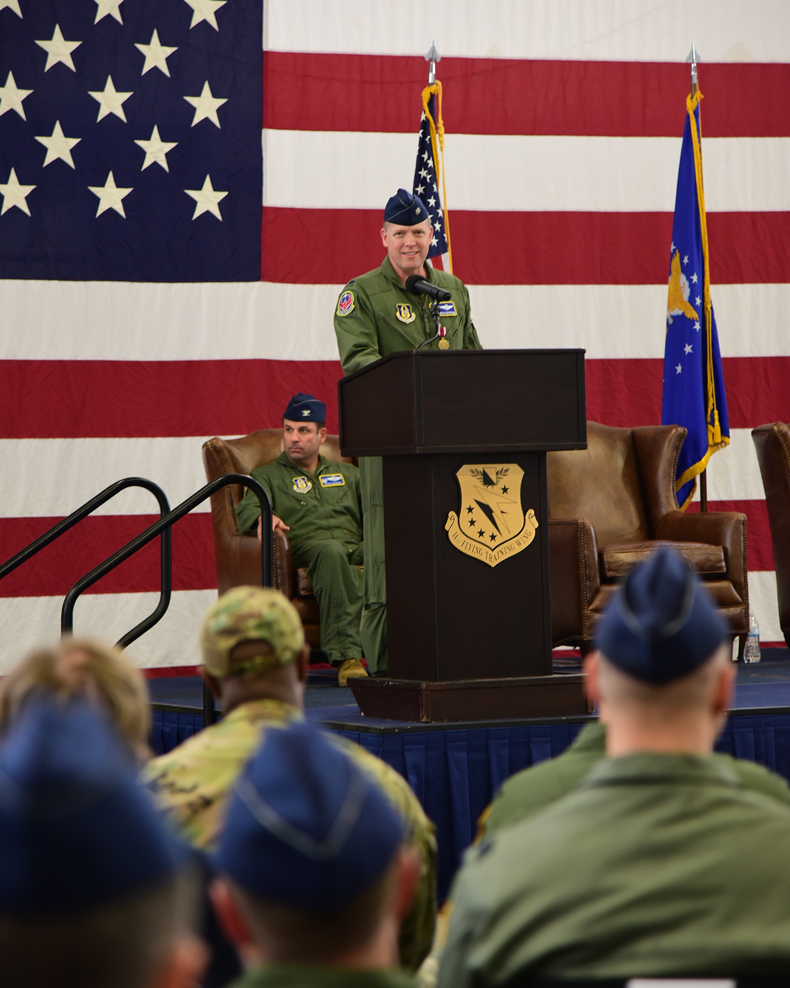 Lt Col Easterling gives remarks at 43rd FTS Change of Command.