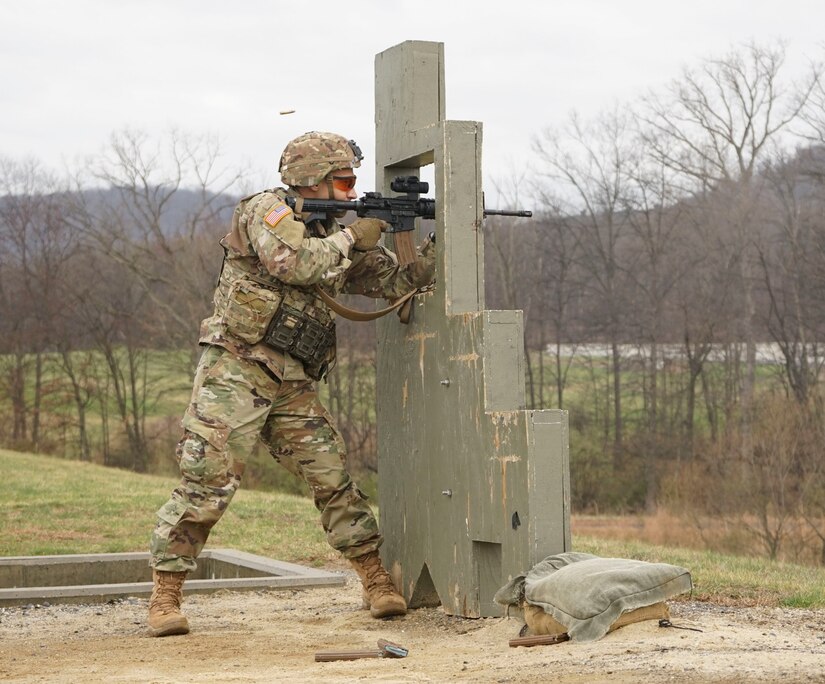 Fifteen Pennsylvania Army National Guard Soldiers compete in the weapons zero and qualification portion of the 2022 state Best Warrior Competition April 11, 2022, at Fort Indiantown Gap, Pa. The Soldiers competed in nine events designed to test their physical and mental endurance: night land navigation, a medical event, Army Combat Fitness Test, a written exam, a mystery event, the obstacle course, a 12-mile ruck march, and finally, a leadership/appearance board.