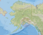A map from the National Oceanic and Atmospheric Administration (NOAA) showing the State of Alaska and the epicenter of the Great Alaska Earthquake of 1964. (NOAA)