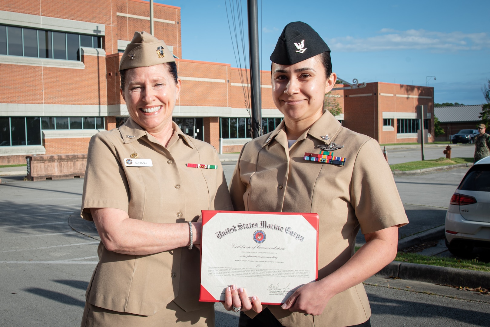 Sailors serving aboard Naval Health Clinic Cherry Point received recognition for their efforts to live and embody the clinic’s motto of “Keeping the Warfighter in the Fight” during a ceremony held Friday, April 15 aboard Marine Corps Air Station Cherry Point.

Hospital Corpsmen Second Class Jason Mike and Jose Lazomorales received the Navy and Marine Corps Achievement Medal along with Hospitalman Alexandre Castillo.

Hospital Corpsman Third Class Emily Page received recognition for her excellence in earning the honor of Junior Sailor of the Quarter for 1st Marine Aircraft Wing.