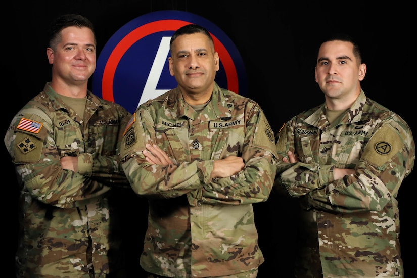 Sergeant Major Pablo A. Michel, USARCENT Command Career Counselor, Master Sgt. Gloe, Senior Retention Operations Career Counselor, and Sgt. 1st Class Albelardo Gonzalez, USARCENT career counselor, retain the force for U.S. Army Central.