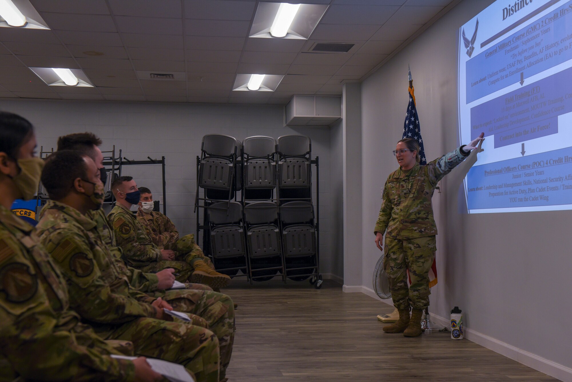 An Airman leads a seminar.
